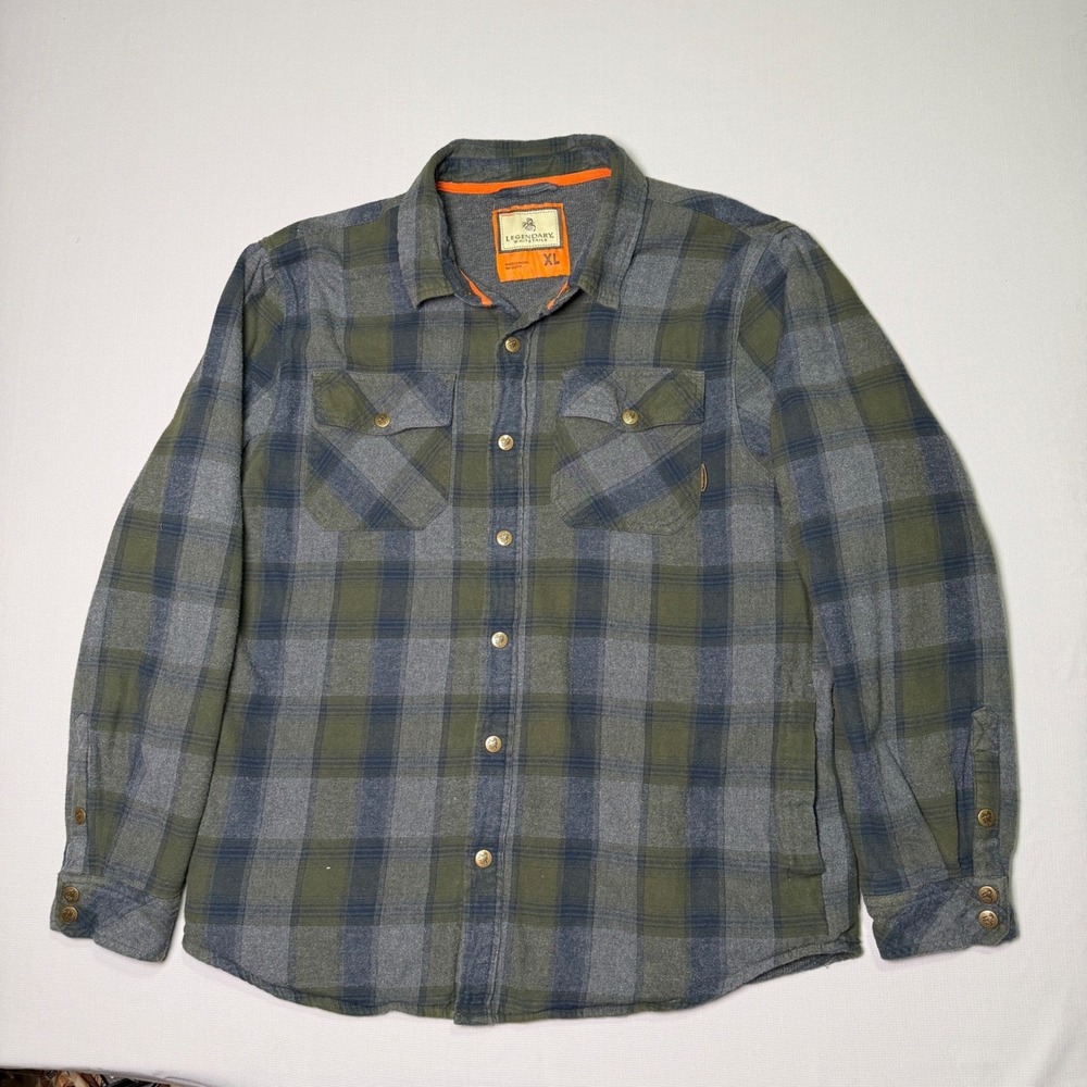 Legendary Whitetails Flannel Shirt Jacket XL Green Plaid Cotton Thermal Lined